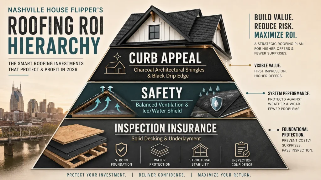 Roofing ROI pyramid for house flippers in Nashville TN.