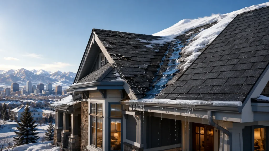 Snowy craftsman home in the city