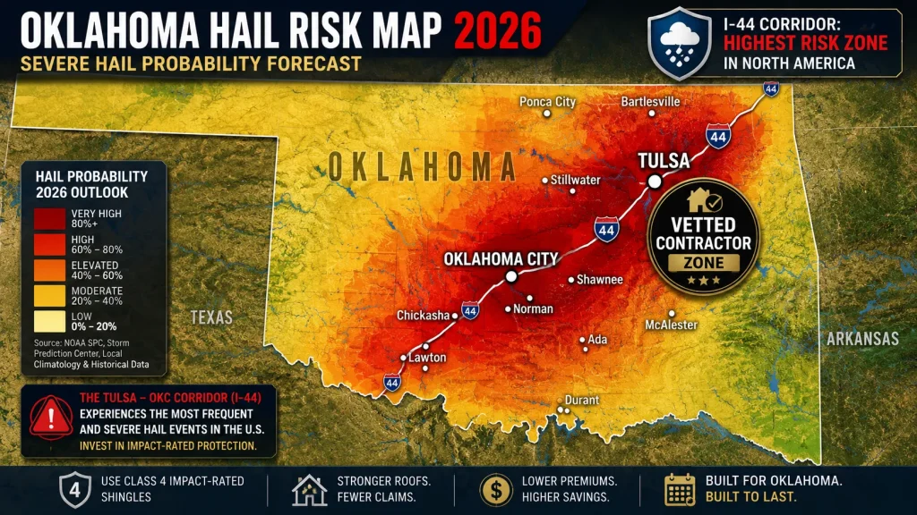 Oklahoma hail frequency map for Tulsa and OKC.